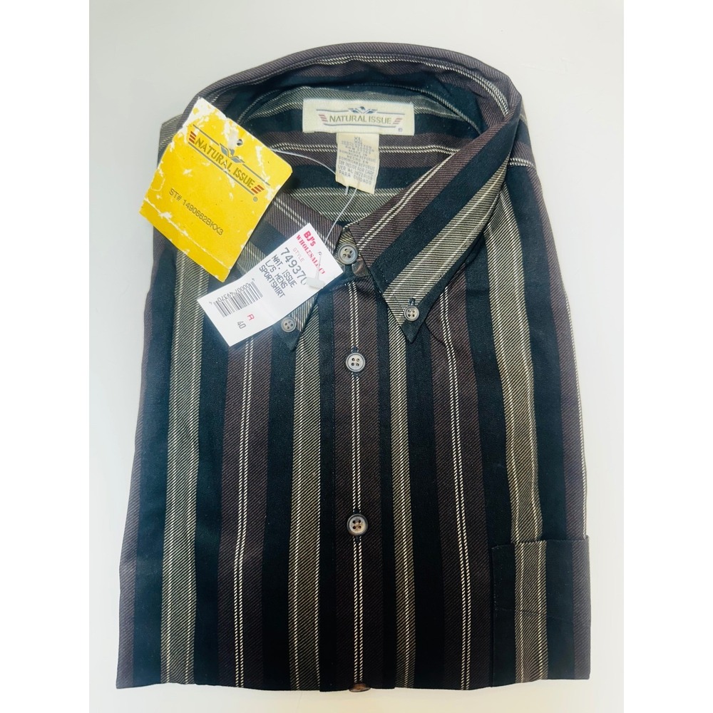 Natural Issue Mens XL Long Sleeve Striped Sport Shirt Black Brown Cotton NWT